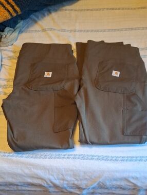 Carhartt Brown Duck Canvas Work Pants Pair with Logo Patch
